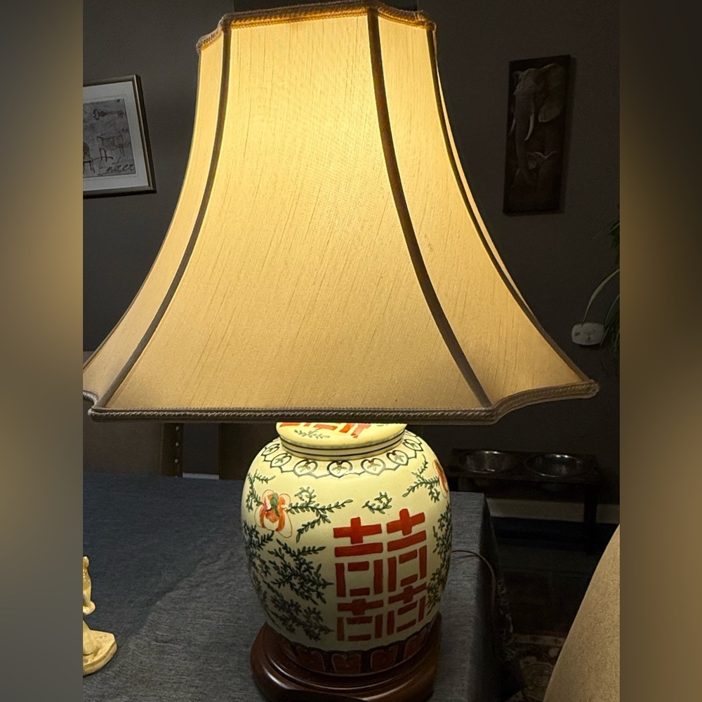Antique Chinese Double Happiness Ginger Jar Lamp, 26"h - Picture 9 of 12